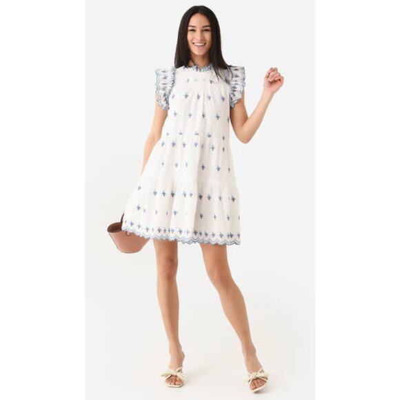 SEA NEW YORK Tuckernuck Cream Renee Embroidery Strawberry Scallop Mini Dress Sm - Picture 3 of 11